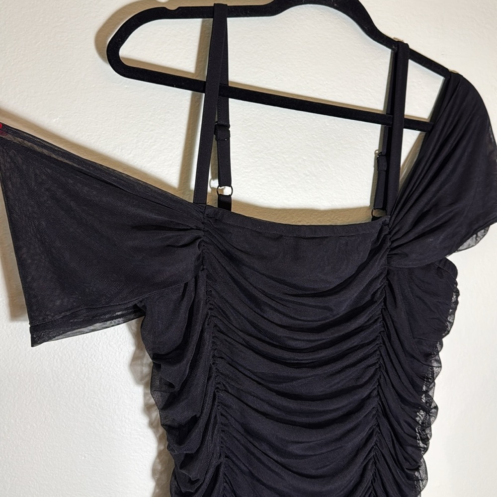 Torrid size 2 Black Mesh Ruched Cold Shoulder Bodycon Dress - Picture 9 of 13